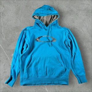 Oakley Hoodie Mens Medium Blue Y2K Center Logo Pullover Software Tech Sweatshirt